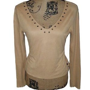 Joe Boxer Vntg 1980s Cropped V-neck Tan Top Faux Suede Sz Medium Boho-inspired